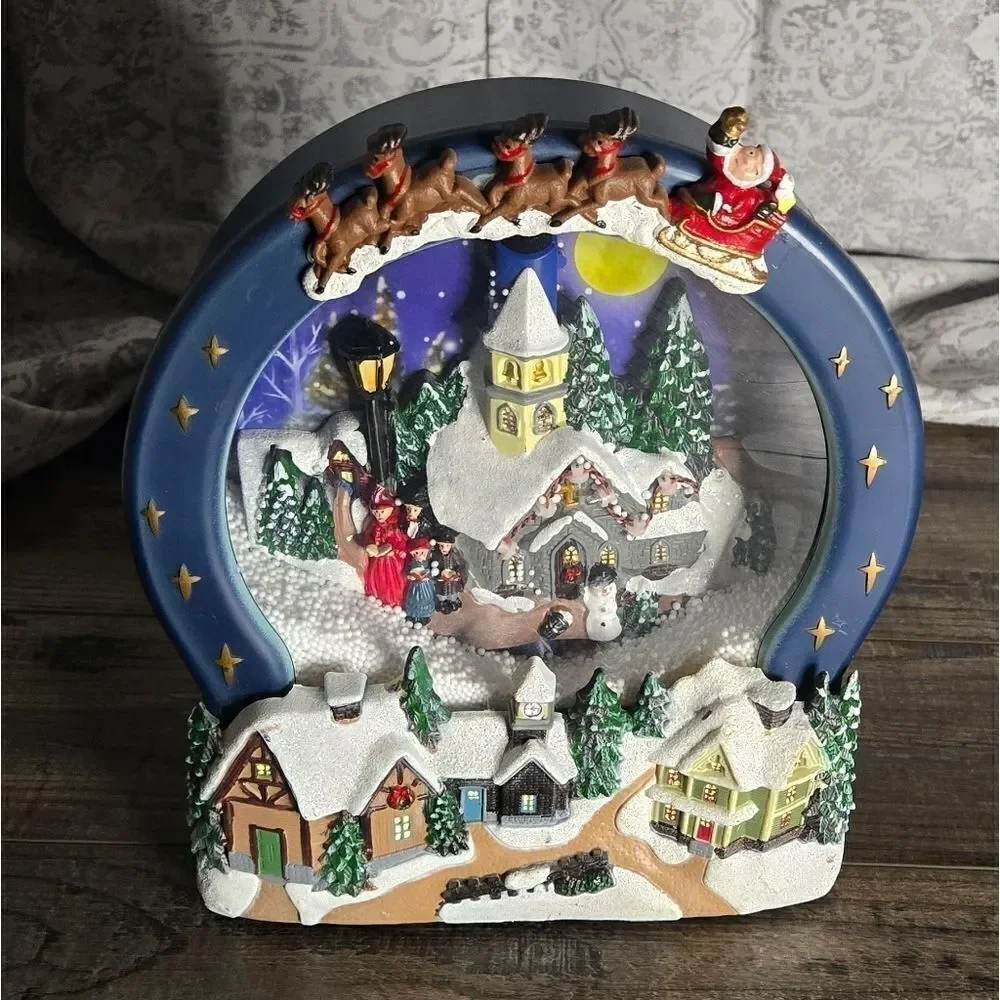 Two snow globes, animated snow, one is musical  and lights up htf